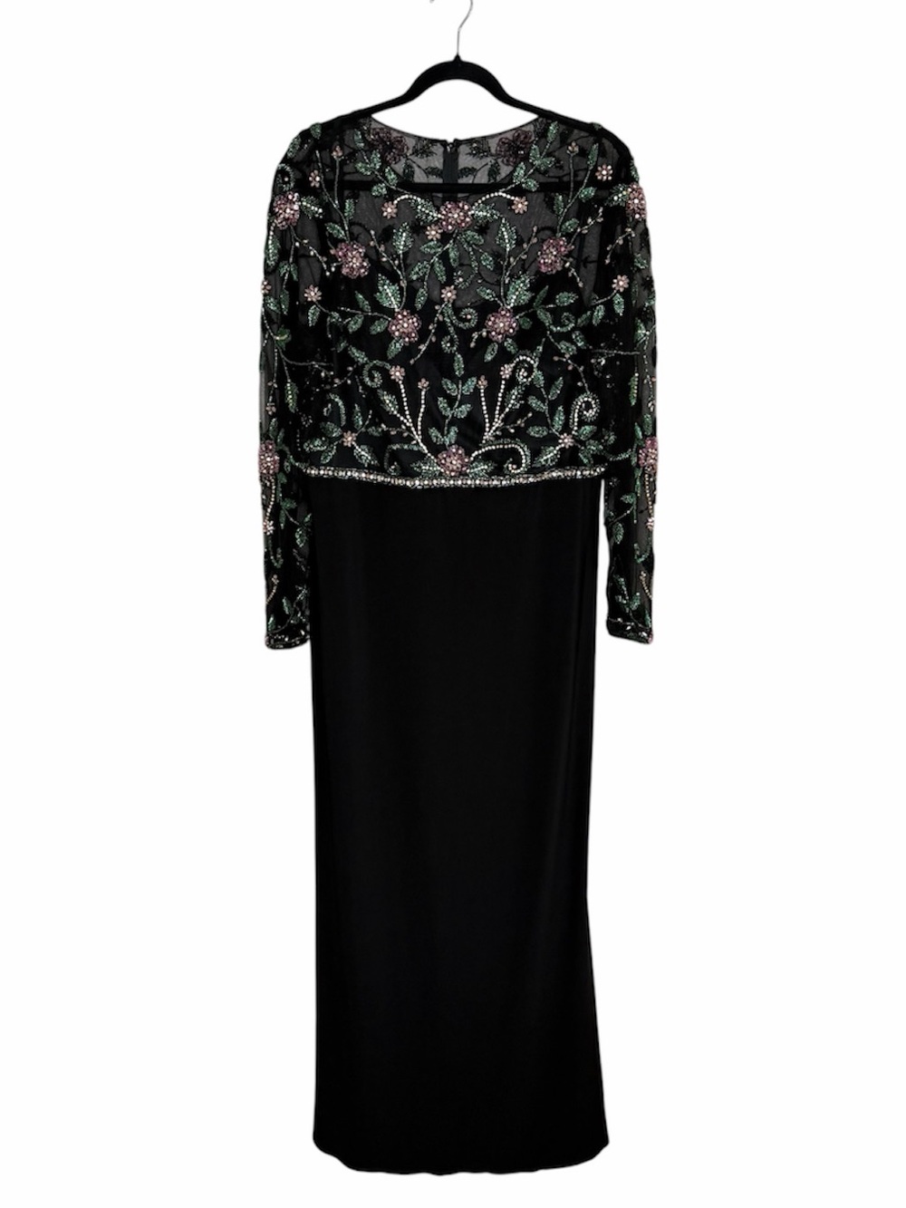 Mac Duggal 67870 Size 14 Floral Beaded Mesh Illusion Trumpet Gown Dress Black - Picture 4 of 16